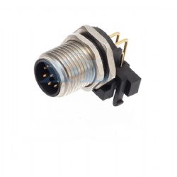 M12 Male Panel Socket Right Angle PCB Terminal