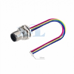 M12 Male Panel Socket Front Fastened with Wires, M16/PG9 Thread