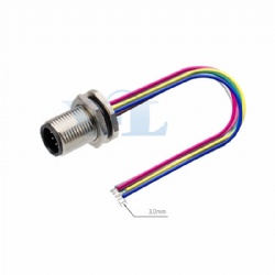 M12 Male Panel Socket Front Fastened with Wires, M12 Thread