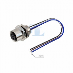 M12 Female Panel Socket Rear Fastened with Wires, M12 Thread