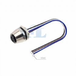 M12 Female Panel Socket Rear Fastened with Wires, Bullet Head, PG9 Thread