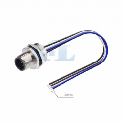 M12 Male Panel Socket Rear Fastened with Wires, M16/PG9 Thread